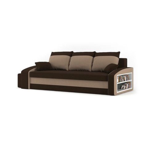 HEWLET kanapéágy polccal és 2 db puffal, PRO szövet, bonell rugóval, jobb oldali polc, bal oldali puff tároló, barna / cappuccino