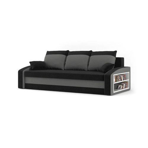 HEWLET kanapéágy polccal, normál szövet, hab töltőanyag, jobb oldali polc, fekete / szürke