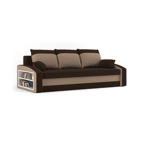 HEWLET kanapéágy polccal, PRO szövet, bonell rugóval, bal oldali polc, barna / cappuccino