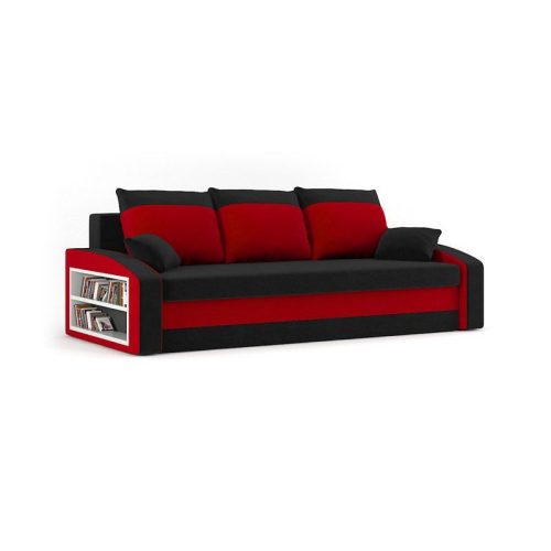 HEWLET kanapéágy polccal, PRO szövet, bonell rugóval, bal oldali polc, fekete / piros