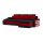 HEWLET kinyitható sarokkanapé polccal és 2 db puffal, univerzális oldal, normál szövet, hab töltőanyag, jobb oldali polc, bal oldali puff tároló, fekete / piros