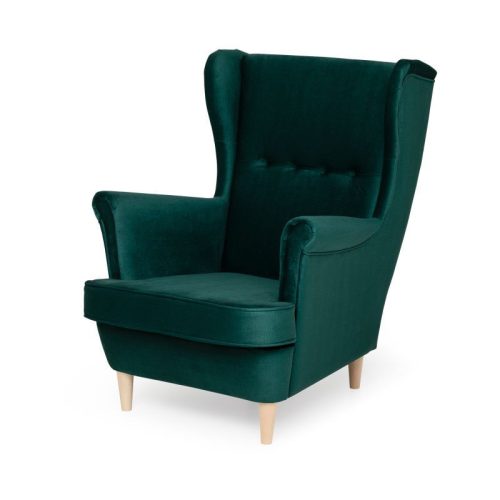 USZAK ZELLA fotel, szín - smaragdzöld, széklábak színe - natúr bükk